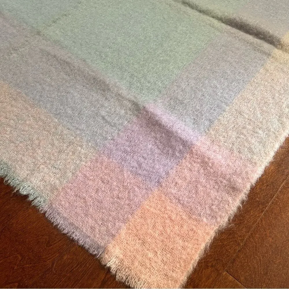 Donegal Design Mohair & Wool Blanket in a Dreamy Pastel Plaid, Made in Ireland